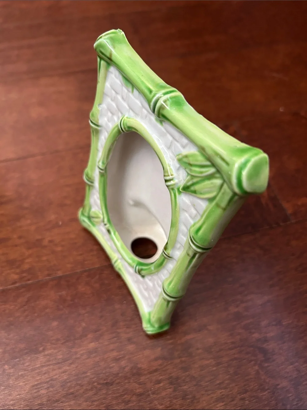 Vintage Japanese Green and White Bamboo Ceramic Picture Frames — Set of 2